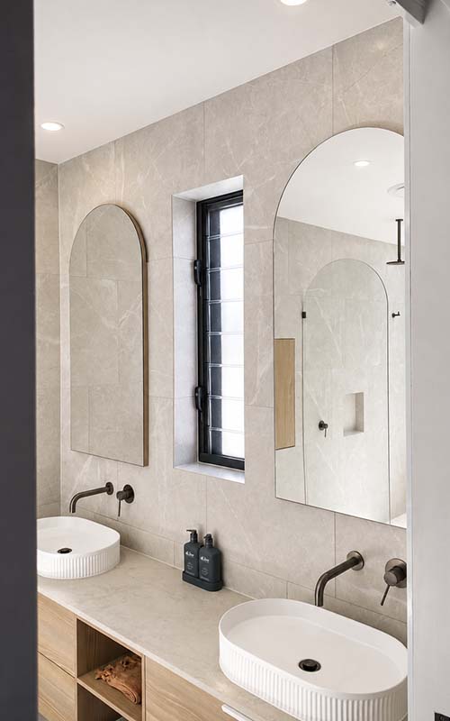 Large bathroom mirror above vanity