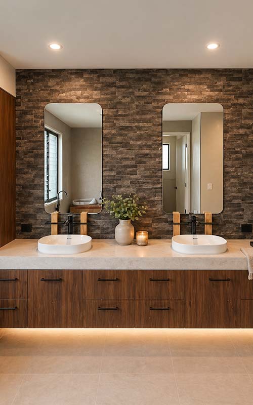 Wall mirrors above double bathroom vanity