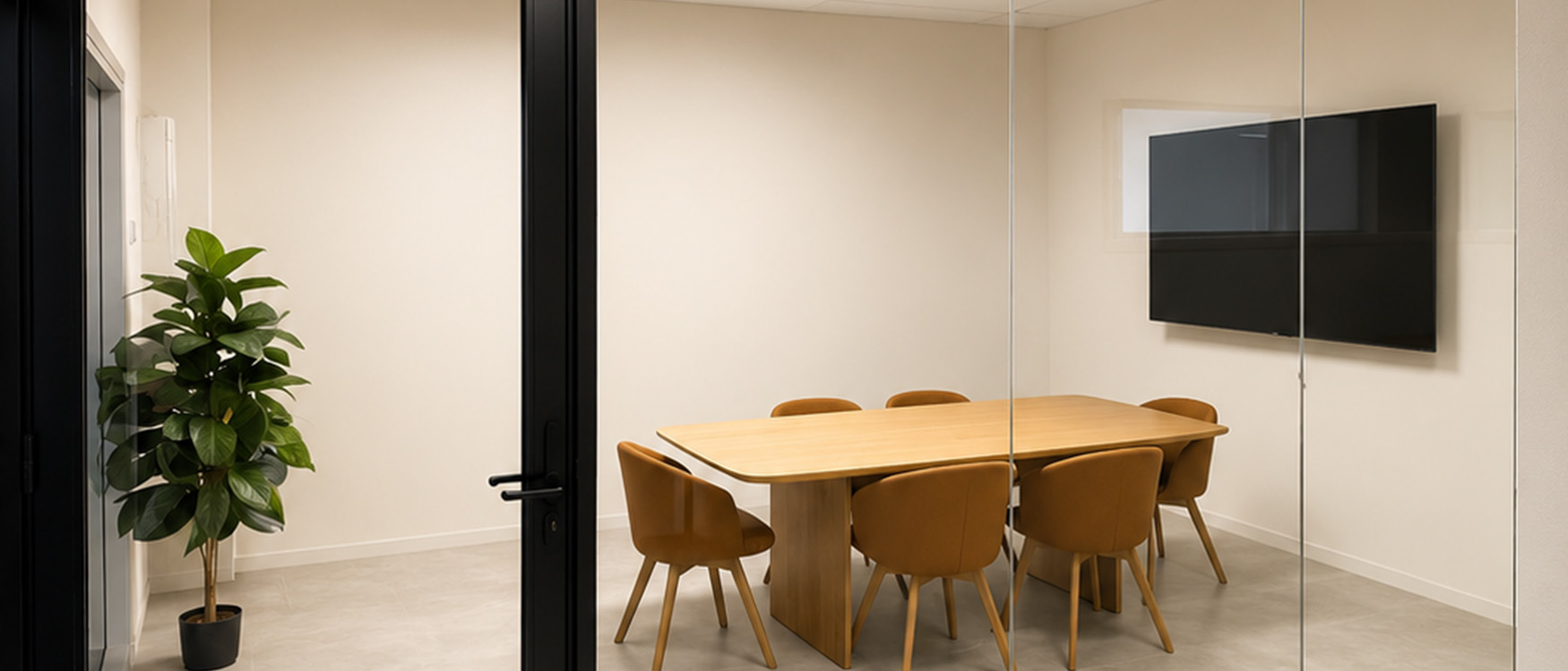 Commercial glass partitioning in modern office meeting room